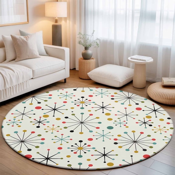 Washable Round Area Rug Mid Century Abstract Geometric Circle Rugs Floor Carpet for Living Room Bedroom, Modern Colorful Atomic Soft Non Slip Round Rug 3ft