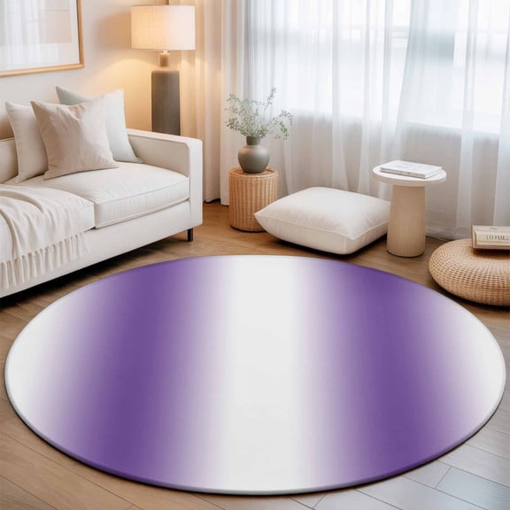 Washable Round Area Rug Minimalist Purple White Ombre Circle Rugs Floor Carpet for Living Room Bedroom, Modern Stripe Texture Soft Non Slip Round Rug 3ft