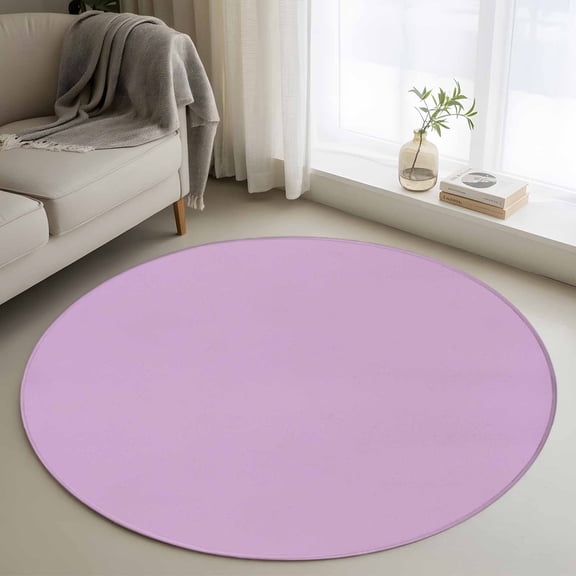 Washable Round Area Rug Minimalist Solid Color Lilac Circle Rugs Floor Carpet for Living Room Bedroom, Light Purple Monochrome Art Soft Non Slip Round Rug 3ft