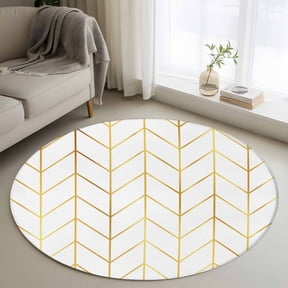 Washable Round Area Rug Minimalist Yellow Herringbone Arrow Circle Rugs Floor Carpet for Living Room Bedroom, Abstract Geometric Line Soft Non Slip Round Rug 3ft