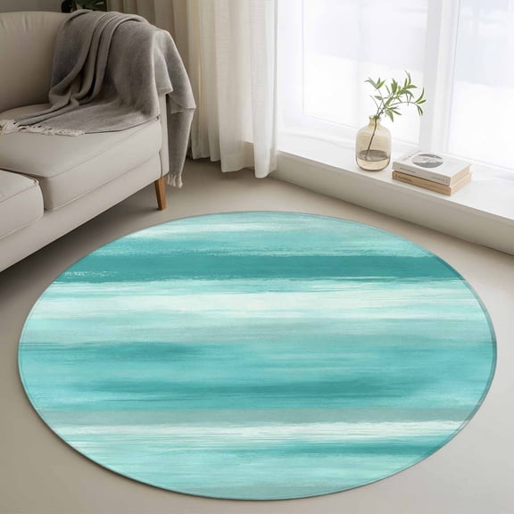 Washable Round Area Rug Mint Green Gradient Texture Circle Rugs Floor Carpet for Living Room Bedroom, Abstract Watercolor Art Soft Non Slip Round Rug 3ft