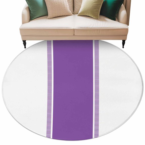Washable Round Area Rug Modern Geometric Stripe Texture Circle Rugs Floor Carpet for Living Room Bedroom, Minimalist Purple Line on White Soft Non Slip Round Rug 5ft