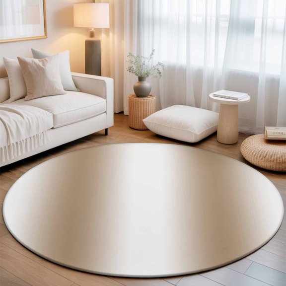 Washable Round Area Rug Modern Khaki White Ombre Circle Rugs Floor Carpet for Living Room Bedroom, Minimalist Gradient Style Soft Non Slip Round Rug 3ft