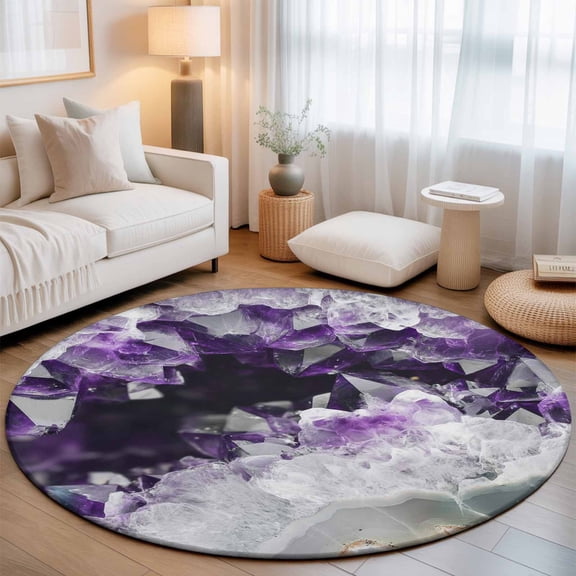 Washable Round Area Rug Natural Wild Crystal Agate Stone Circle Rugs Floor Carpet for Living Room Bedroom, Abstract Modern Marble Texture Soft Non Slip Round Rug 3ft