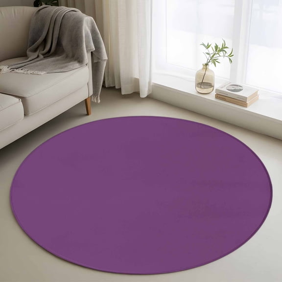 Washable Round Area Rug Purple Theme Simple Background Circle Rugs Floor Carpet for Living Room Bedroom, Pure Color Monochrome Soft Non Slip Round Rug 3ft