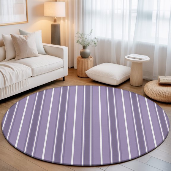Washable Round Area Rug Rustic Purple Gradient Stripe Circle Rugs Floor Carpet for Living Room Bedroom, Modern Minimalist Line Style Soft Non Slip Round Rug 3ft