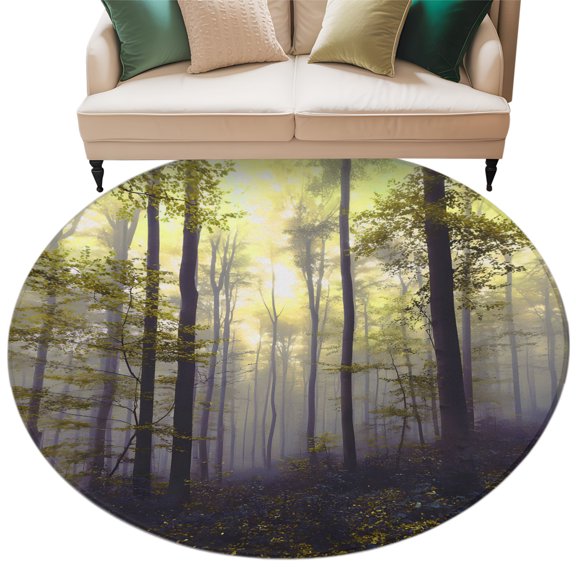 Washable Round Area Rug Thanksgiving Maple Autumn Forest Circle Rugs Floor Carpet for Living Room Bedroom, Fall Watercolor Leaves Soft Non Slip Round Rug 5ft