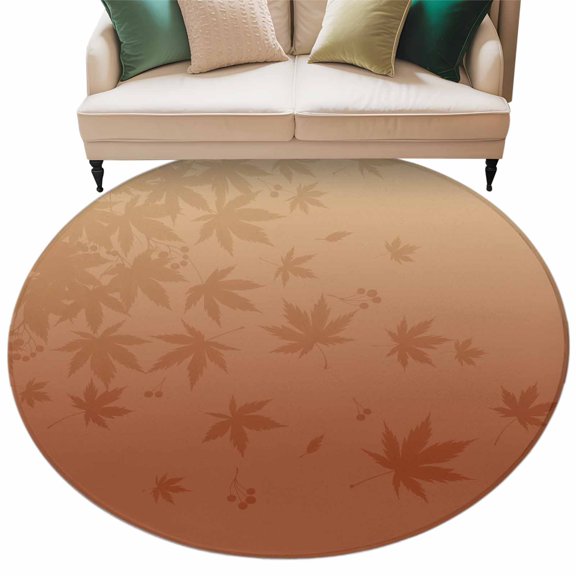 Washable Round Area Rug Thanksgiving Maple Leaves Silhouette Circle Rugs Floor Carpet for Living Room Bedroom, Fallen Leaf Orange Ombre Soft Non Slip Round Rug 5ft