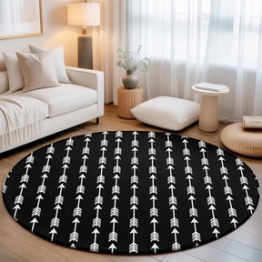 Washable Round Area Rug Tribal Style Arrows Pattern Circle Rugs Floor Carpet for Living Room Bedroom, Black Background Soft Non Slip Round Rug 3ft