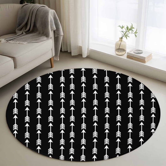 Washable Round Area Rug Tribal Style Arrows Pattern Circle Rugs Floor Carpet for Living Room Bedroom, Black Background Soft Non Slip Round Rug 4ft