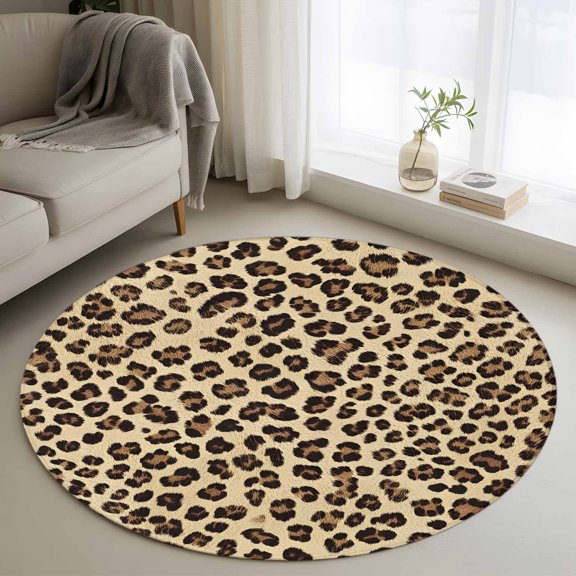 Washable Round Area Rug Wild Abstract Leopard Print Circle Rugs Floor Carpet for Living Room Bedroom, Farm Animal Print Texture Soft Non Slip Round Rug 4ft