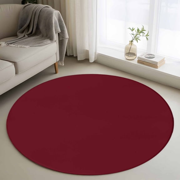 Washable Round Area Rug Wine Red Dark Maroon Circle Rugs Floor Carpet for Living Room Bedroom, Burgundy Red Soft Non Slip Round Rug 3ft