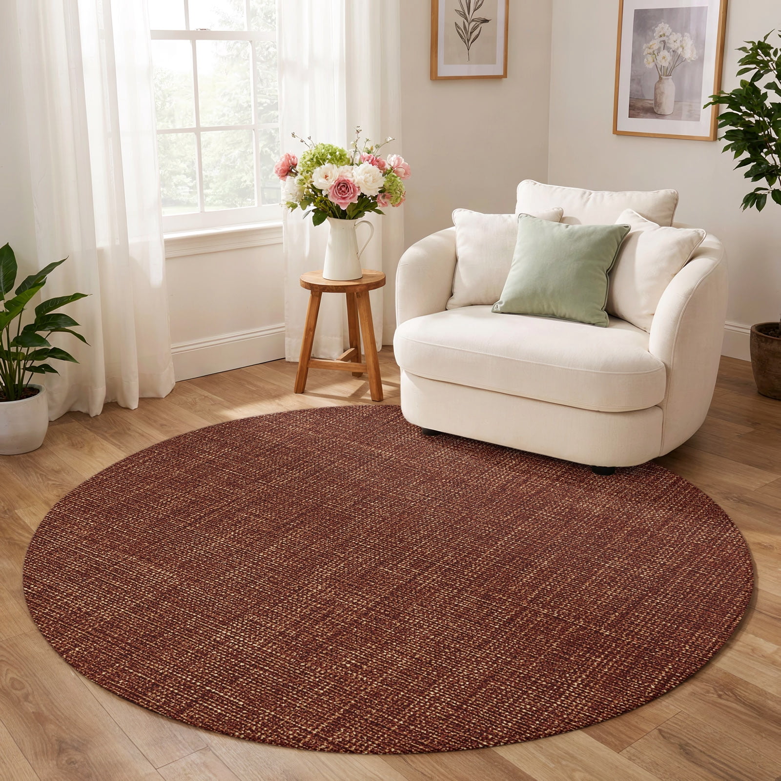 Ad Color Brown Washable Round Area Rugs 4 Ft, Dark Brown Non-Slip Soft Circle Rug for ...
