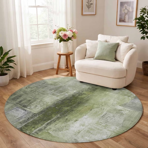 Washable Round Area Rugs 4 Ft, Sage Green Non-Slip Soft Circle Rug for ...