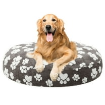 Washable Round Dog Bed Cover Replacement Waterproof Pet Bed Cover with Lovely Dog Paw Print and Double Sided Usable Design for Pet