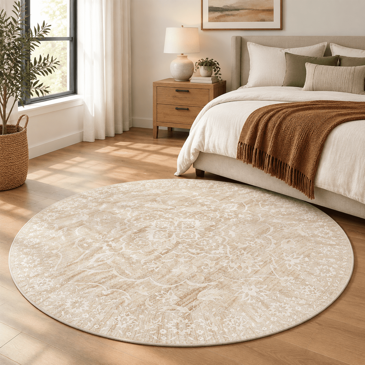 Washable Round Rug 9ft For Living Room Soft Circle Area Beige - Walmart.com