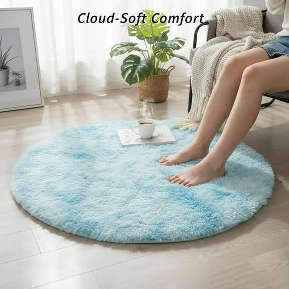 Washable Round Rug Decorative Carpet Round Area Rug Popular Wool Rug for Home Art Style Decorative Rug Non-Slip Easy Clean Rug Living Room Decor Rug Blue 23.62 Inch (1Pcs)