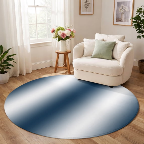 Washable Round Rugs 3.3 Ft, Ombre Dark Blue Circle Area Rugs, Non-Slip ...