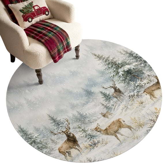 Washable Round Rugs 3ft Christmas Elk Circle Rug Non-Slip Soft Non ...