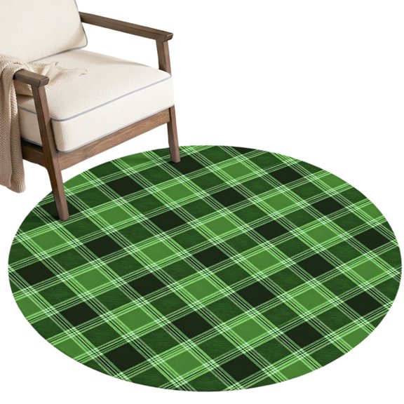 Washable Round Rugs 3ft Green Checkered Circle Rug Non-Slip Soft Non-Shedding Low-Profile Modern Farmhouse Green Buffalo Plaid Small Area Rug Carpet for Living Room Bedroom Dining Room Home Decor