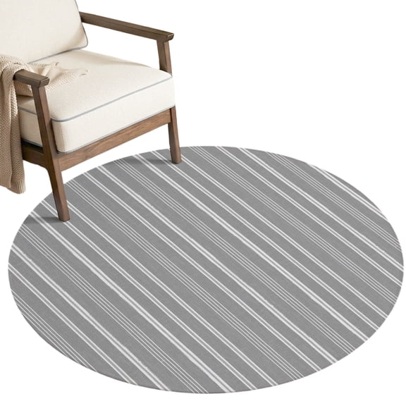Washable Round Rugs 3ft Light Grey Striped Circle Rug Non-Slip Soft Non-Shedding Low-Profile Farmhouse Stripes Modern Vintage Small Area Rug Carpet for Living Room Bedroom Dining Room Home Decor
