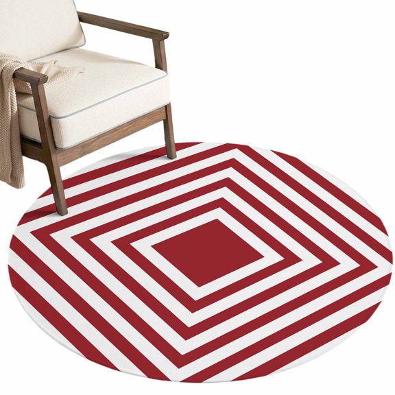 Washable Round Rugs 3ft Red White Geometric Circle Rug Non-Slip Soft Non-Shedding Low-Profile Square Minimalist Modern Small Area Rug Carpet for Living Room Bedroom Dining Room Home Decor
