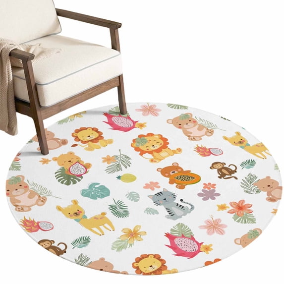 Washable Round Rugs 4ft Cartoon Circle Rug Non-Slip Soft Non-Shedding ...