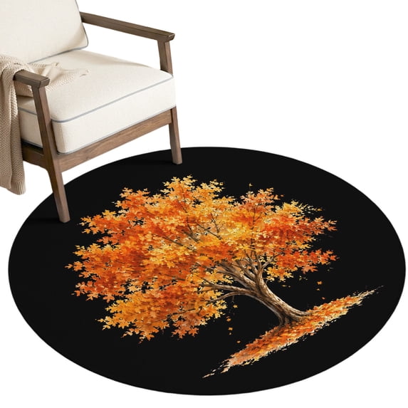 Washable Round Rugs 4ft Fall Maple Tree Circle Rug Non-Slip Soft Non ...