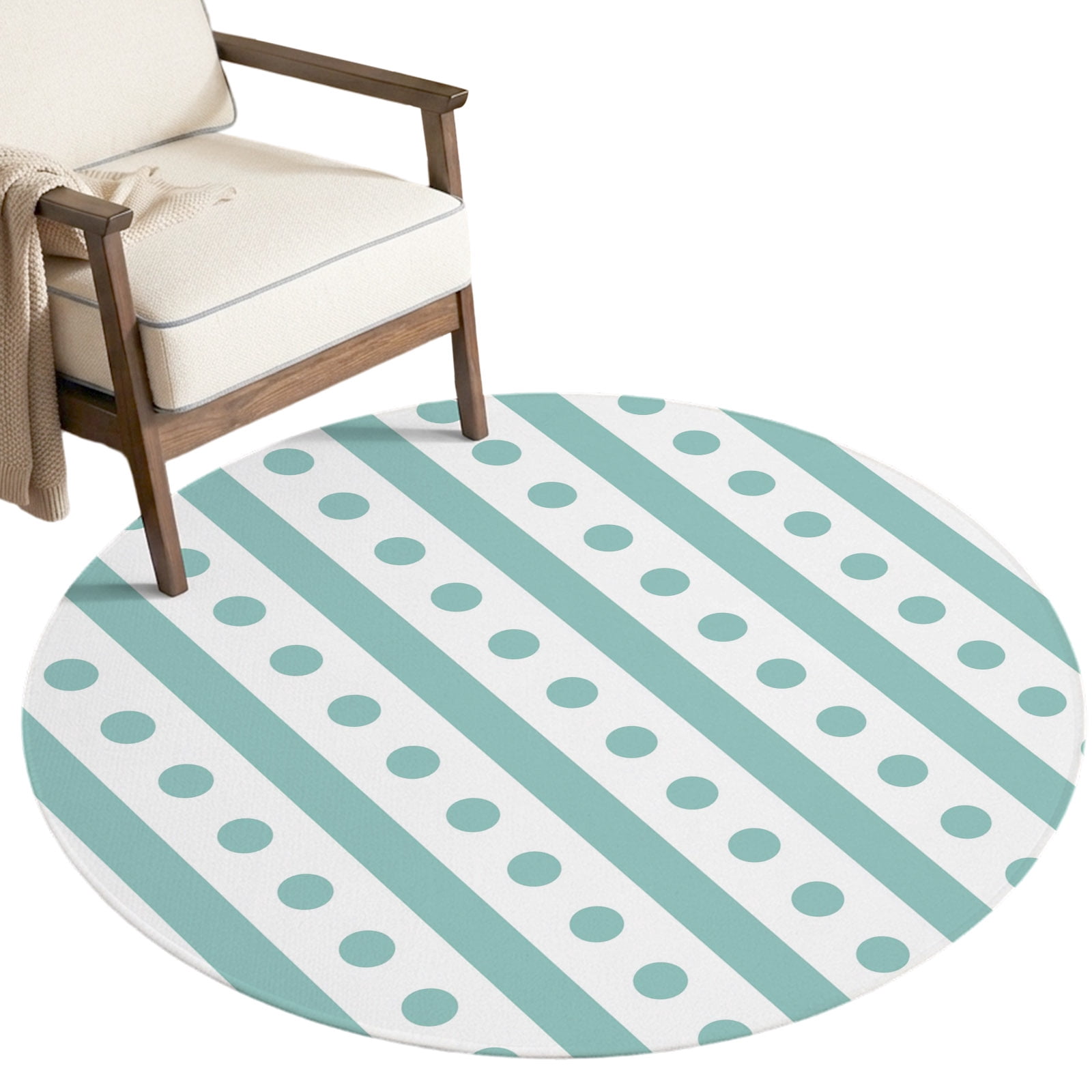 Washable Round Rugs 4ft Turquoise Circle Rug Non-Slip Soft Low-Profile ...