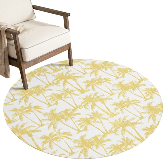 Washable Round Rugs 4ft Yellow Palm Tree Circle Rug Non-Slip Soft Non ...