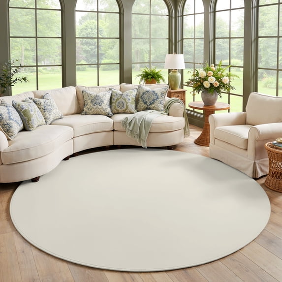 Washable Round Rugs 5 Ft, Cream Solid Color Non-Slip Area Rug Soft ...
