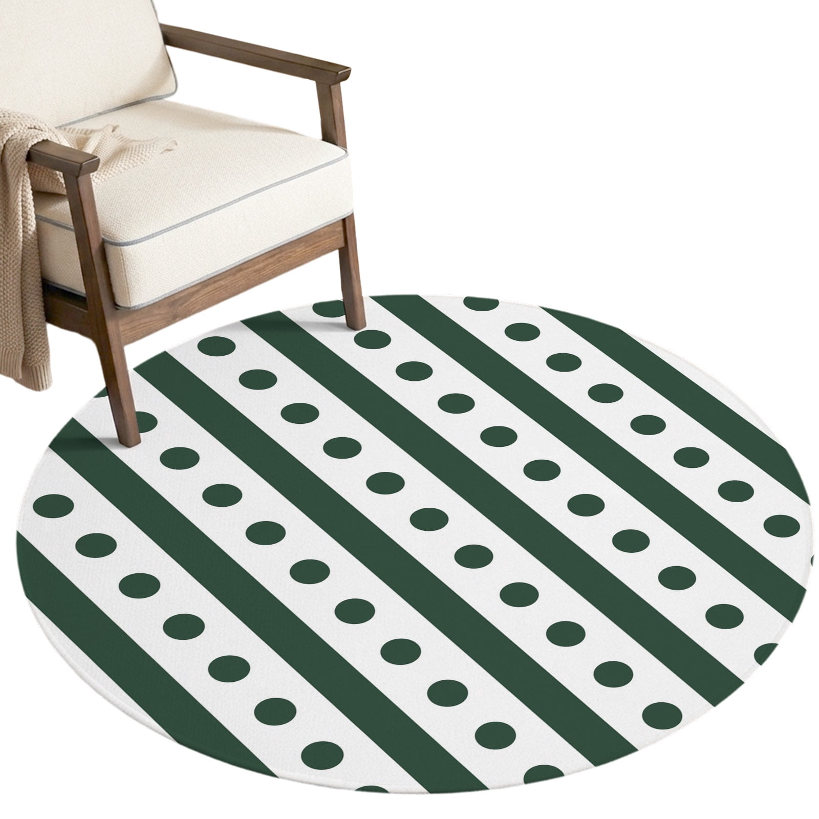 Washable Round Rugs 5ft Forest Green Circle Rug Non-Slip Soft Non ...
