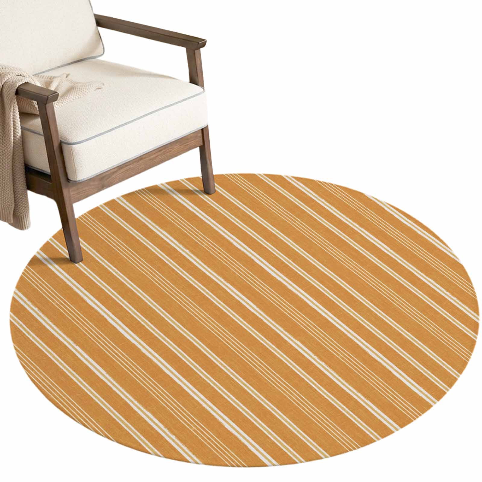 Round Shape Rug Washable Round Rugs 5ft Orange Yellow Striped Circle Rug Non-Slip Soft ...