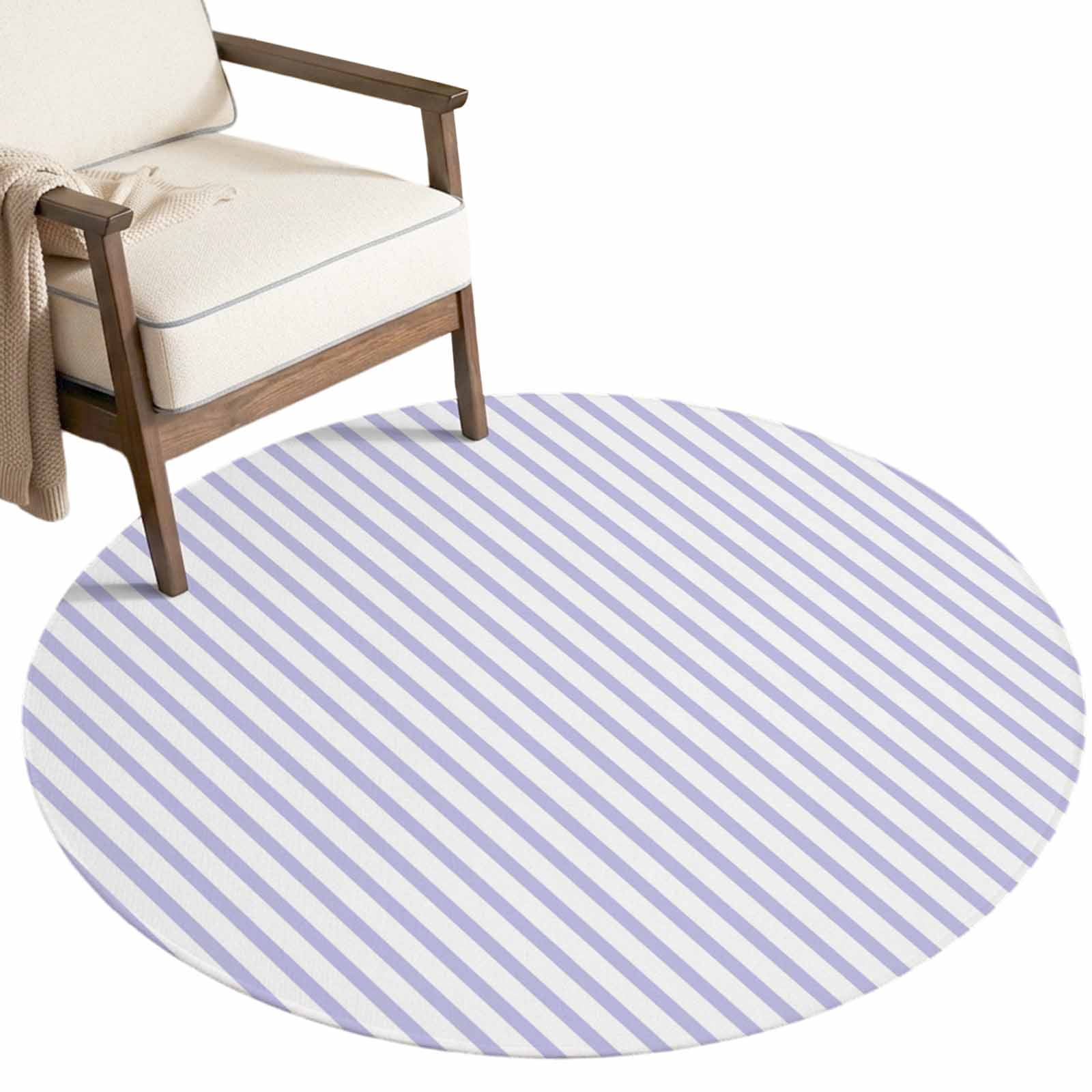 Washable Round Rugs 5ft Purple Striped Circle Rug Non-Slip Soft Non ...