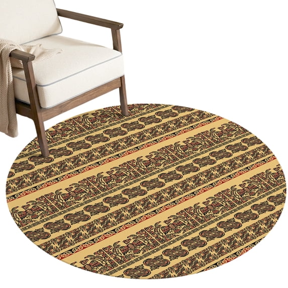 Washable Round Rugs 5ft Yellow Brown Boho Circle Rug Non-Slip Soft Non ...