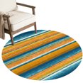 thumbnail image 1 of Washable Round Rugs 6ft Blue Gold Striped Circle Rug Non-Slip Soft Non-Shedding Low-Profile Abstract Vintage Watercolor Geometric Large Area Rug Carpet for Living Room Bedroom Dining Room Home Decor, 1 of 8