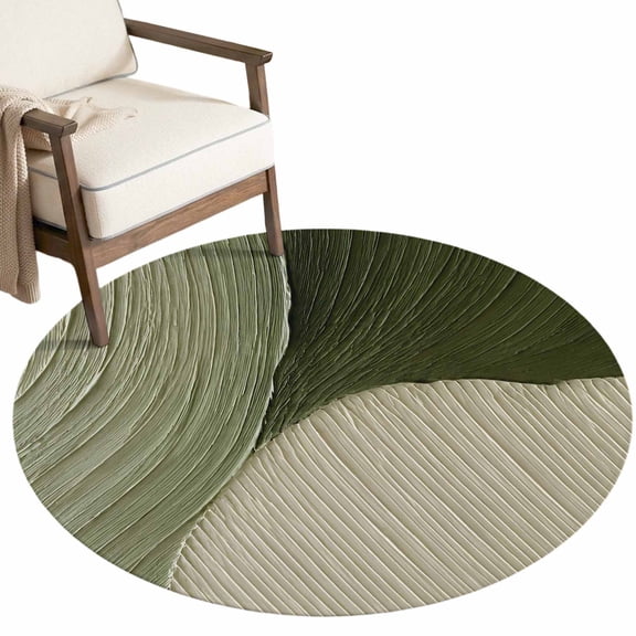 Washable Round Rugs 6ft Sage Green Beige Circle Rug Non-Slip Soft Non-Shedding Low-Profile Abstract Waves Lines Modern Art Large Area Rug Carpet for Living Room Bedroom Dining Room Home Decor