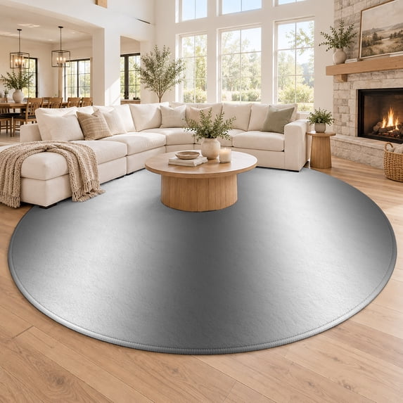 Washable Round Rugs 8 Ft, Dark Gray Large Circle Area Rug Non-Slip ...