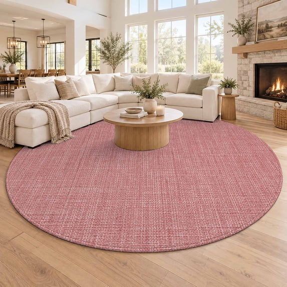 Washable Round Rugs 8 Ft, Vintage Peach Pink Large Circle Area Rug Non ...