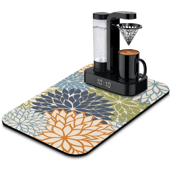 Washable Rubber Bohemia Dish Drying Mats for Kitchen Counter Home Large Coffee Bar Pad Accessories and Decor for Utensils Stemware 18''x24''