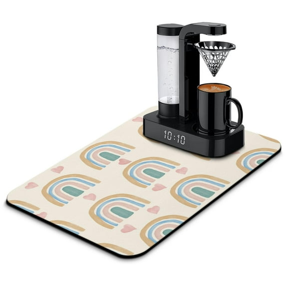 Washable Rubber Bohemian Style Dish Drying Mats for Kitchen Counter Home Large Coffee Bar Pad Accessories and Decor for Utensils Stemware 23.5''x15.5''