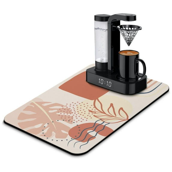 Washable Rubber Bohemian Style Dish Drying Mats for Kitchen Counter Home Large Coffee Bar Pad Accessories and Decor for Utensils Stemware 23.5''x15.5''