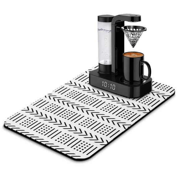 Washable Rubber Boho Abstract Art Vintage Dish Drying Mats for Kitchen Counter Home Large Coffee Bar Pad Accessories and Decor for Utensils Stemware 23.5''x15.5''