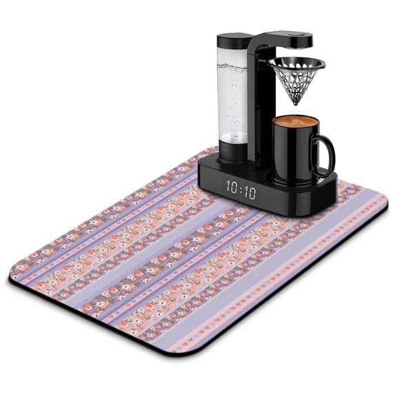 Washable Rubber Boho Floral Patchwork Dish Drying Mats for Kitchen Counter Home Large Coffee Bar Pad Accessories and Decor for Utensils Stemware 23.5''x15.5''