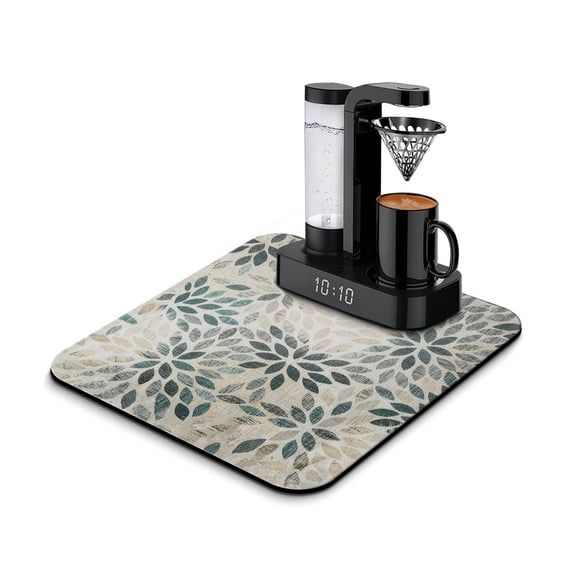 Washable Rubber Boho Floral Retro Dish Drying Mats for Kitchen Counter Home Large Coffee Bar Pad Accessories and Decor for Utensils Stemware 16''x18''