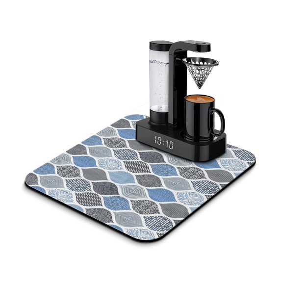 Washable Rubber Boho Floral Retro Dish Drying Mats for Kitchen Counter Home Large Coffee Bar Pad Accessories and Decor for Utensils Stemware 16''x18''