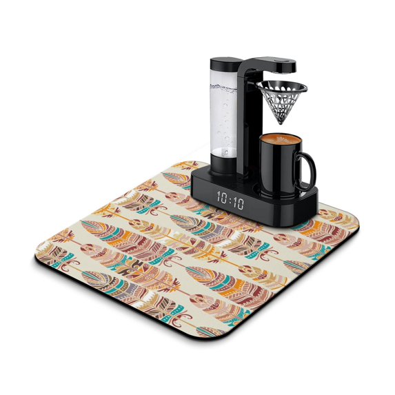 Washable Rubber Boho Floral Retro Dish Drying Mats for Kitchen Counter Home Large Coffee Bar Pad Accessories and Decor for Utensils Stemware 16''x18''
