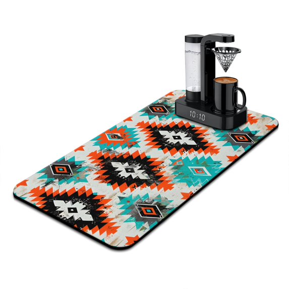 Washable Rubber Boho Style Vintage Floral Dish Drying Mats for Kitchen Counter Home Large Coffee Bar Pad Accessories and Decor for Utensils Stemware 17''x31.5''