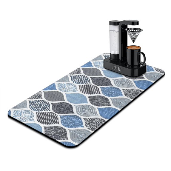 Washable Rubber Boho Style Vintage Floral Dish Drying Mats for Kitchen Counter Home Large Coffee Bar Pad Accessories and Decor for Utensils Stemware 17''x31.5''