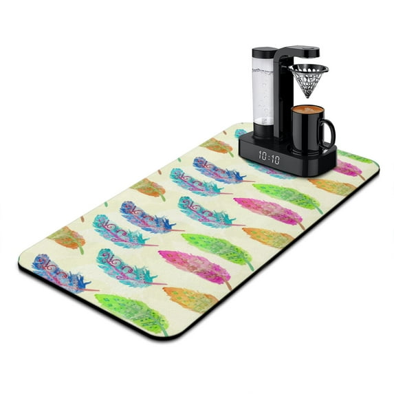Washable Rubber Boho Style Vintage Floral Dish Drying Mats for Kitchen Counter Home Large Coffee Bar Pad Accessories and Decor for Utensils Stemware 17''x31.5''